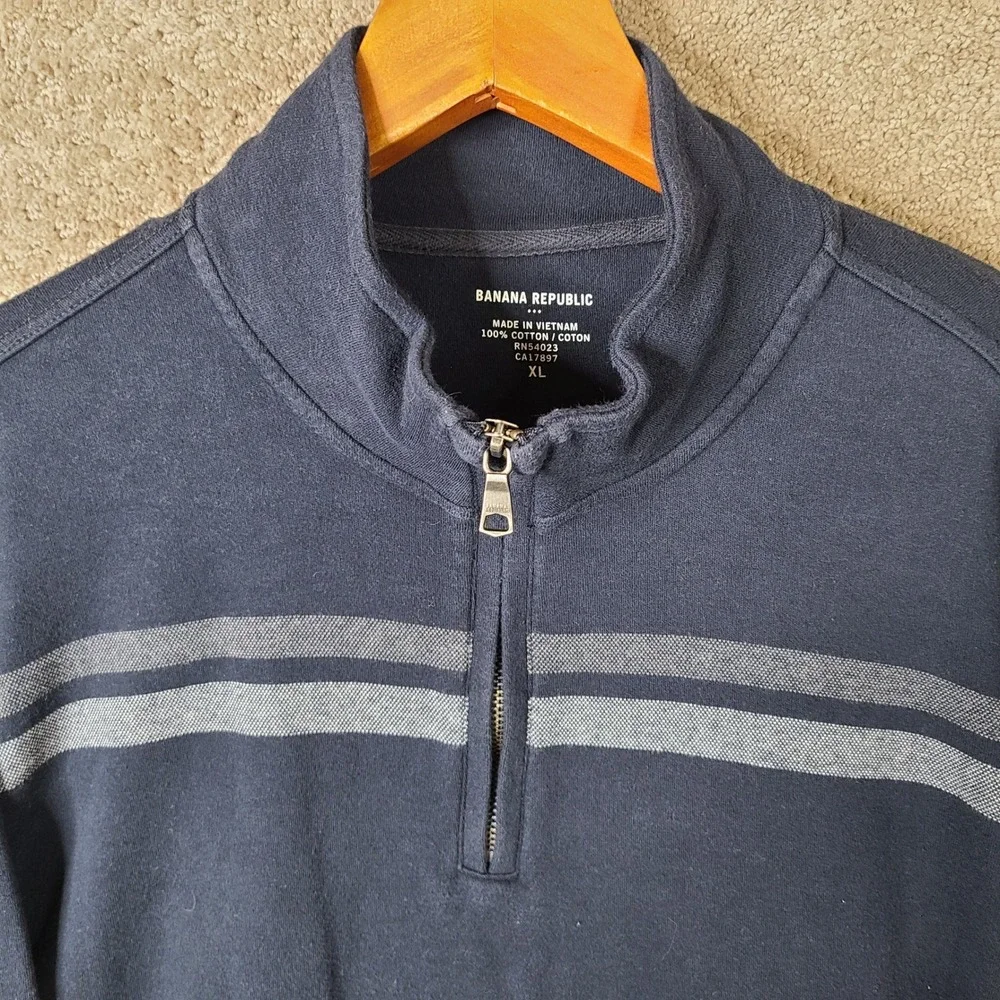 Banana Republic‎ Sweater Mens XL Navy Striped Quarter Zip Cotton Pullover Casual